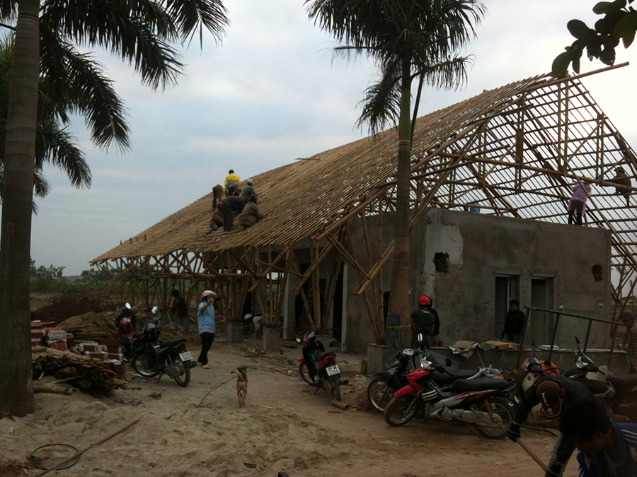 Hiện trạng công trình đang thi công Thi công nhà tre, thi cong nha tre, thiết kế công trình tre, thiết kế công trình, thiết kế kiến trúc